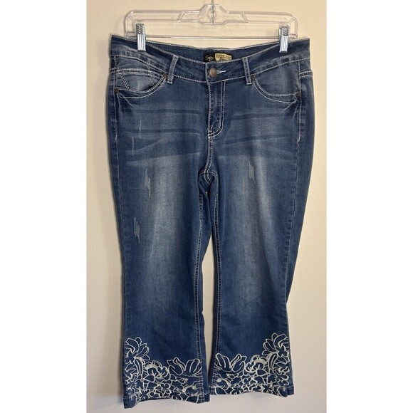 Suzanne Betro Denim - SUZANNE BETRO Denim Embroidered Flare Leg Crop Jeans Women 10 Mid Rise Stretch